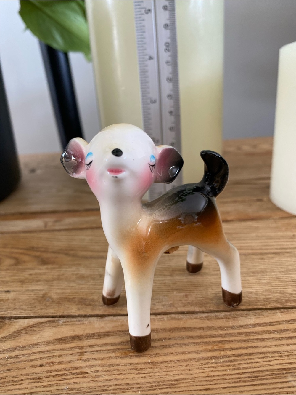 Vintage Deer Fawn Salt Pepper Shaker Ceramic Japan Big Eyes Kitsch Single Orphan